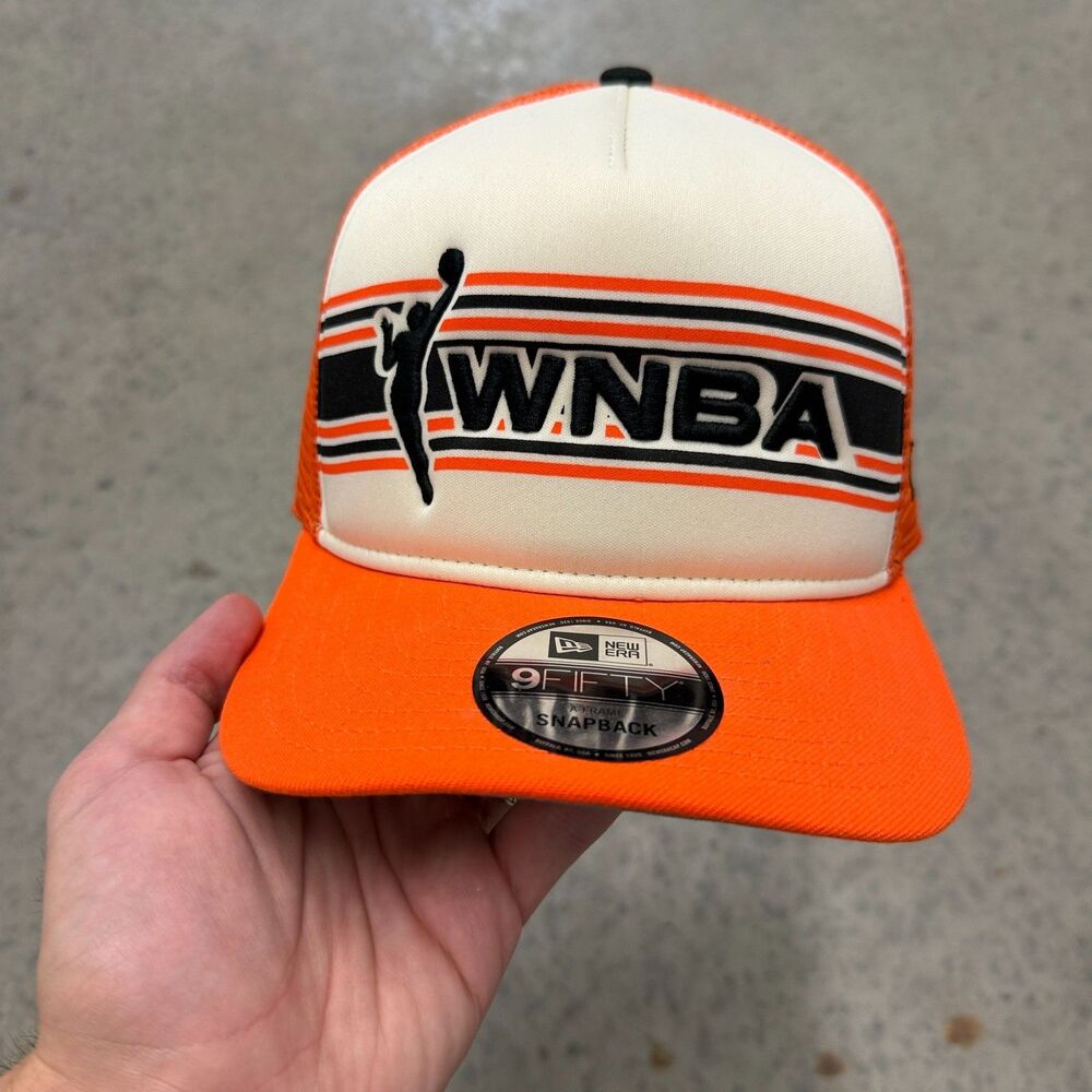 WNBA New Era Hat Snapback 9Fifty A-Frame White Orange Banner Foam Mesh Back Logo